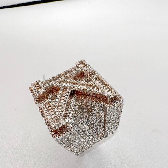 925 Sterling Sliver Moissanite Alphabet K Letter Ring, 4.05ctw VVS Stones Hip Ho - Picture 4 of 7